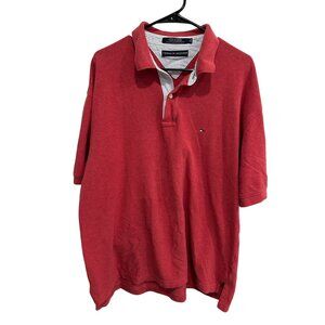 Tommy Hilfiger Mens Red Polo Shirt Sz XL Cotton Striped Collar Preppy Casual